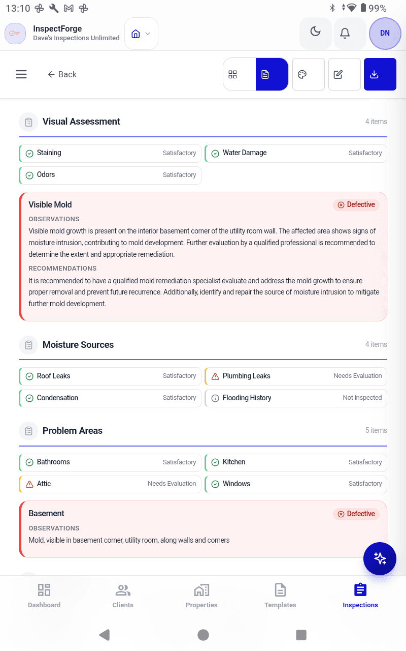 AI-Powered Report Summaries — InspectForge screenshot
