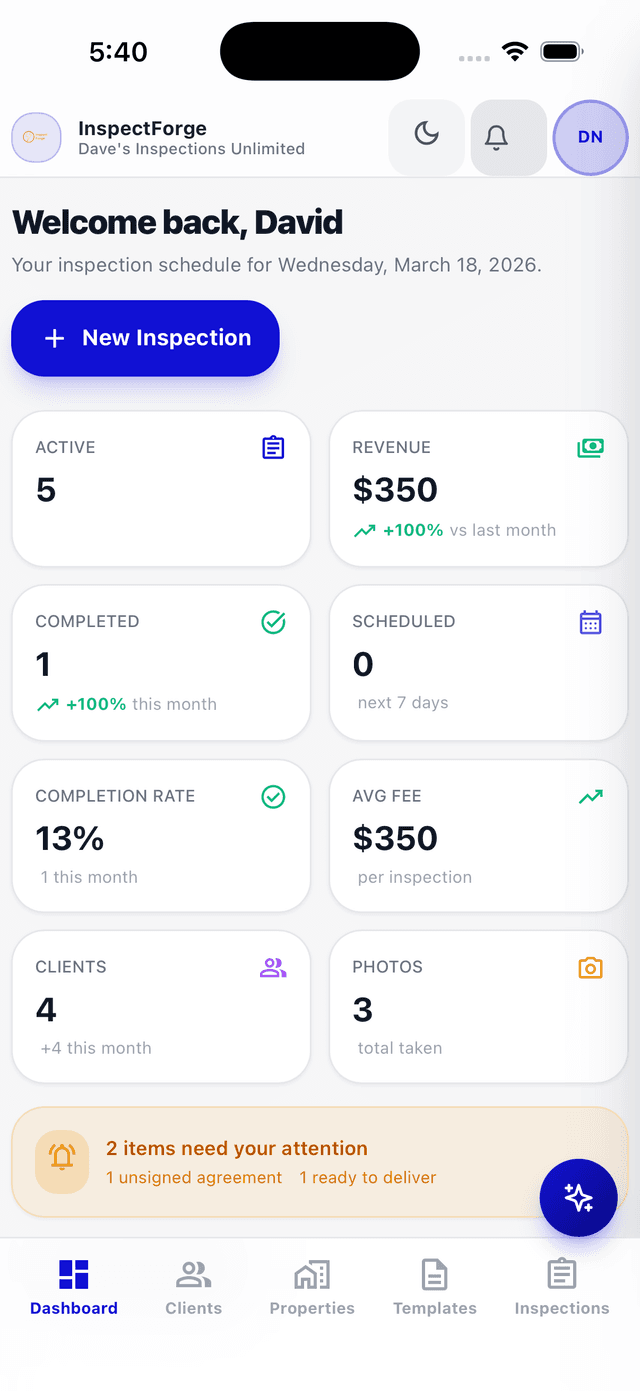 Business Intelligence Dashboard — InspectForge screenshot