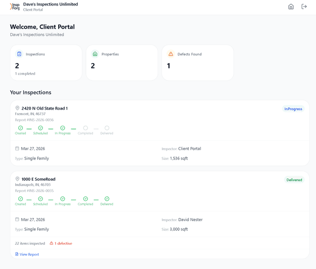 Client & Agent Portal — InspectForge screenshot
