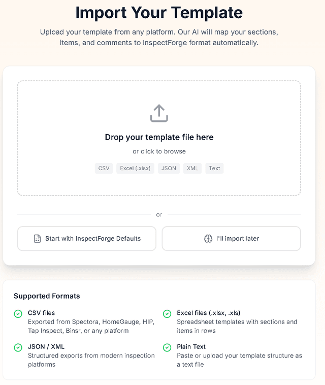 1-Click Template Import — InspectForge screenshot