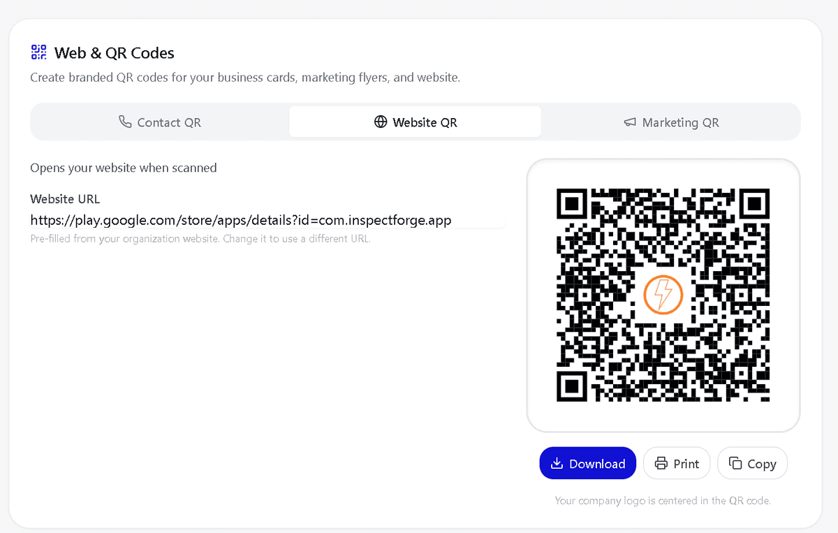 Website QR Code Generator — drives traffic to your inspection website
