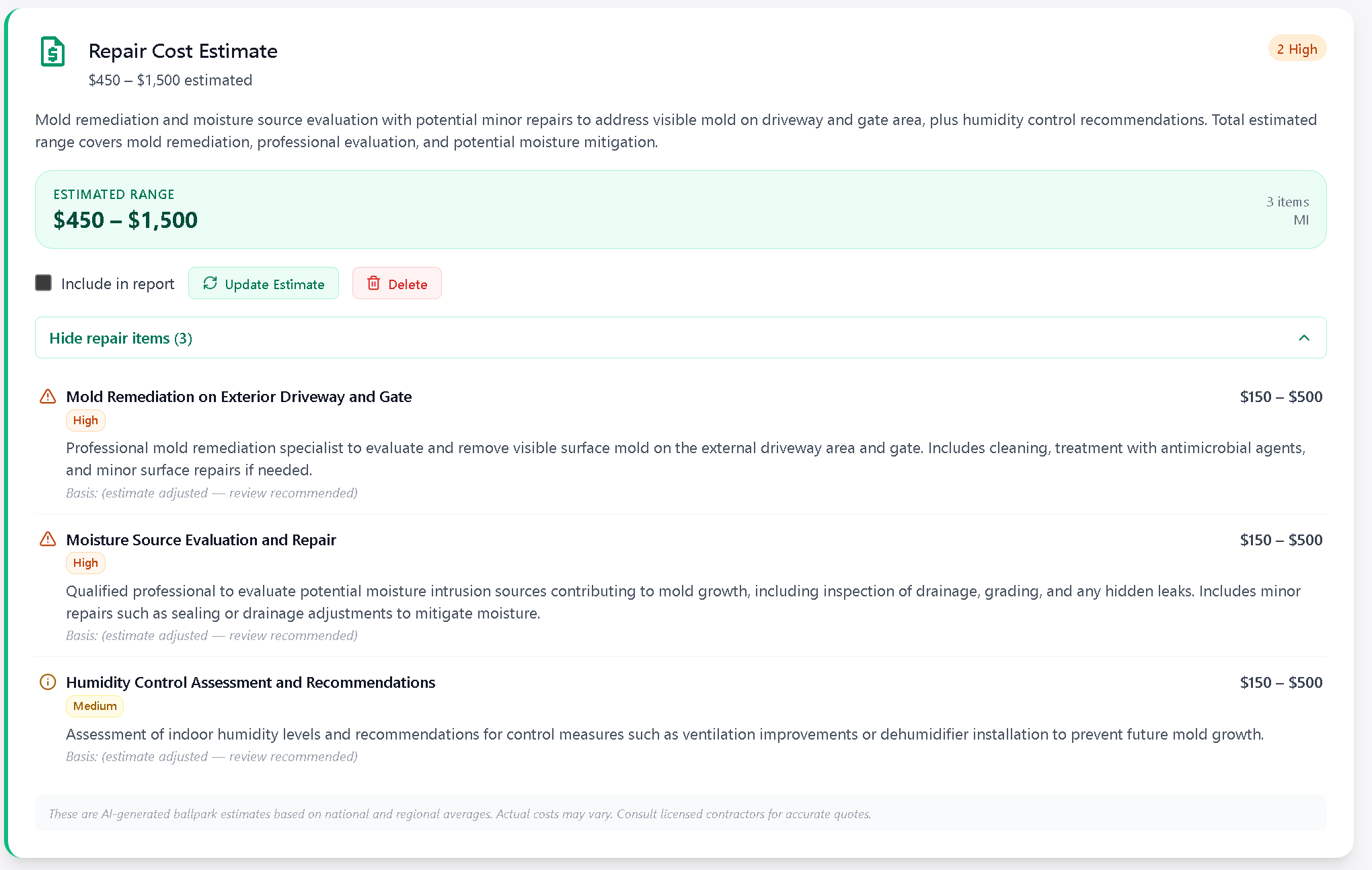 AI Repair Cost Estimates — InspectForge screenshot