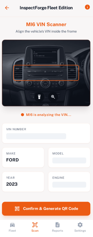 MI6 AI VIN scanner auto-decoding vehicle make model and year